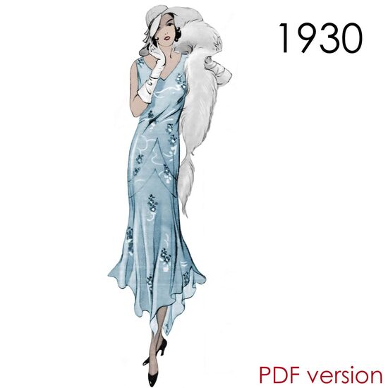 1930 Dress. Bust 100 cm (39.4"). PDF pattern