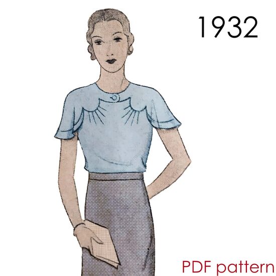 1932 Blouse. Bust 96 cm (37.8"). PDF pattern.
