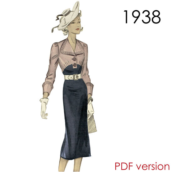 1938 Dress. Bust 90 cm (35.4"). PDF pattern.