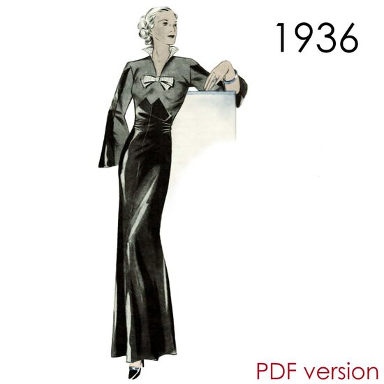 1936 Gown 120 cm (47") bust. PDF pattern.