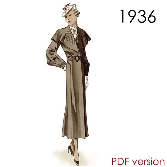 1936 Coat. Bust 108 cm (43"). PDF pattern.