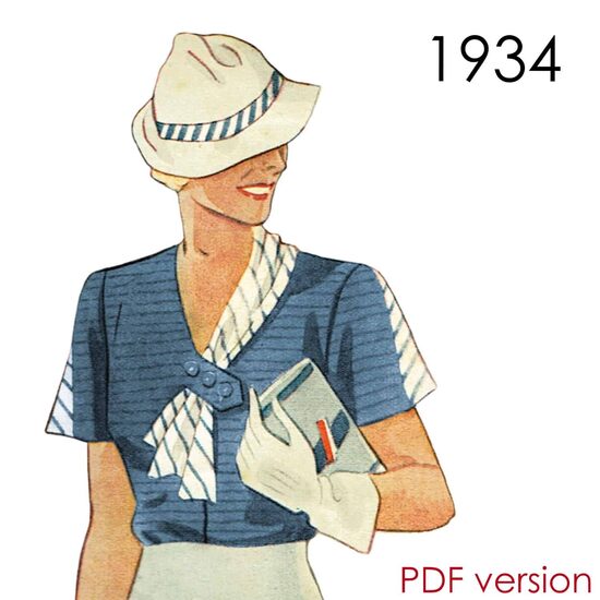 1934 Blouse. Bust 96 cm (37.8"). PDF pattern.