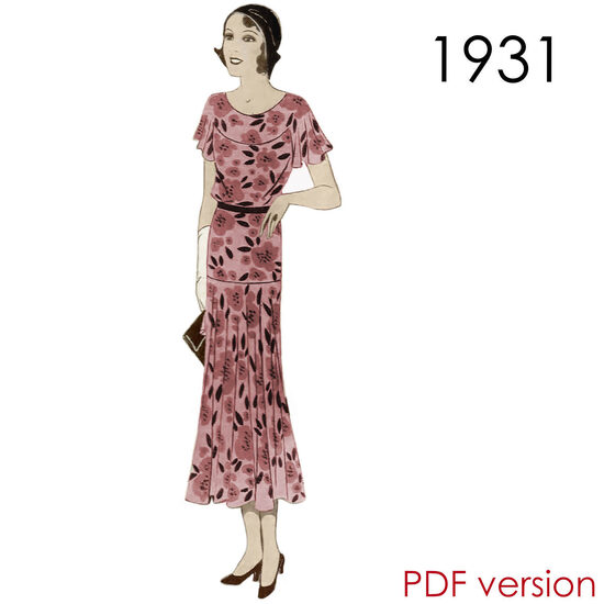 1931 Dress. Bust 90 cm (35.4"). PDF pattern.