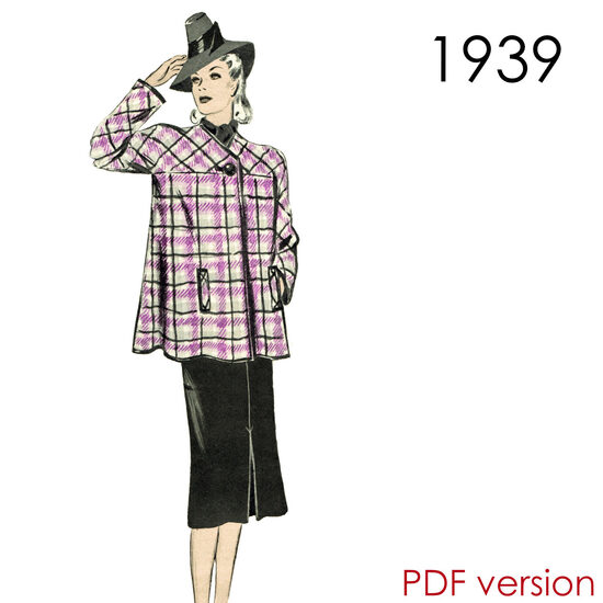 1939 Swing Coat. Bust 88 cm (34.6"). PDF pattern.
