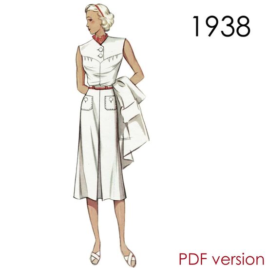 1938 Tennis dress. Bust 96 cm (37.8"). PDF 