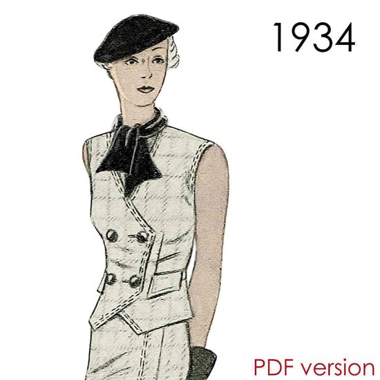 1934 Waistcoat.  Bust 114 cm (45"). PDF pattern.