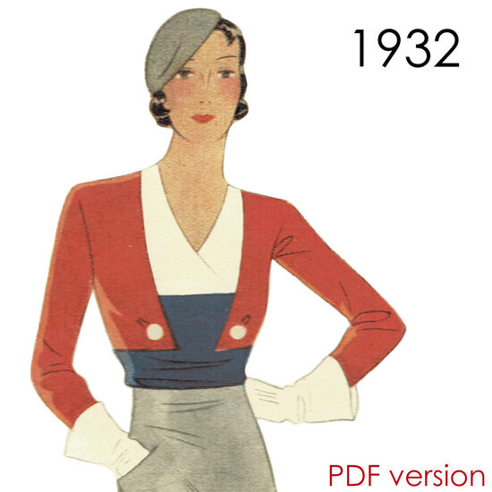 1932 Blouse. Bust 102 cm (40"). PDF pattern.