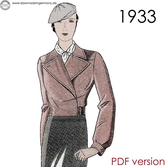 1933 Outdoor jacket. Bust 88 cm (34.6"). PDF pattern