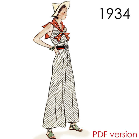 1934 Beach Pyjama. Bust 88 cm (34.6"). PDF pattern.