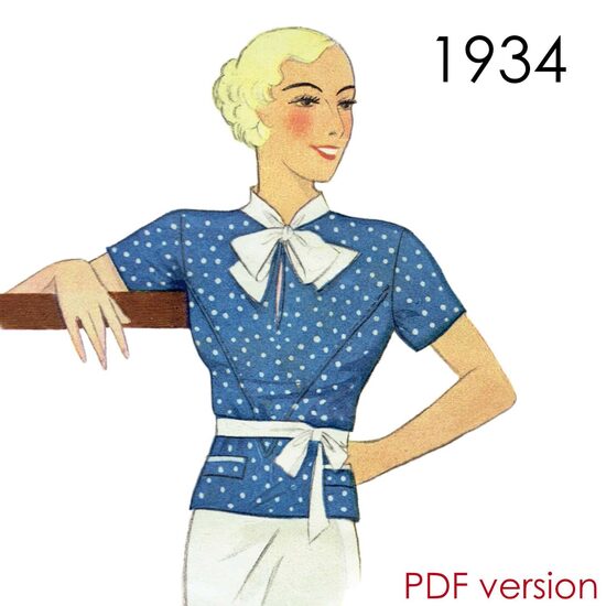 1933 Blouse. Bust 102 cm (40"). PDF pattern.