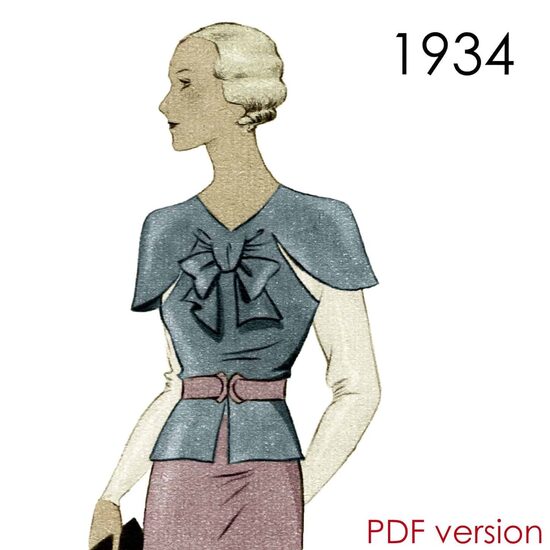 1934 Blouse. Bust 96 cm (37.8"). PDF pattern.