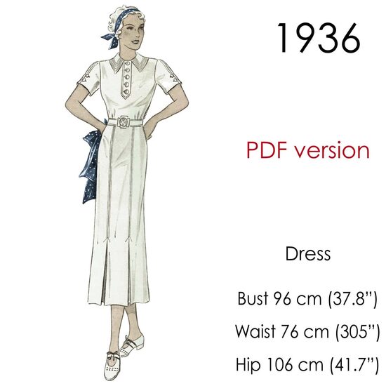 1936 Dress. Bust 96 cm (37.8"). PDF