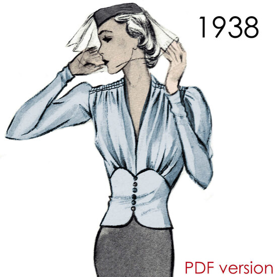 1938 Blouse. Bust 108 cm (42.5"). PDF pattern.