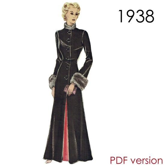 1938 Evening Coat. Bust 90 cm (35.4"). PDF pattern.