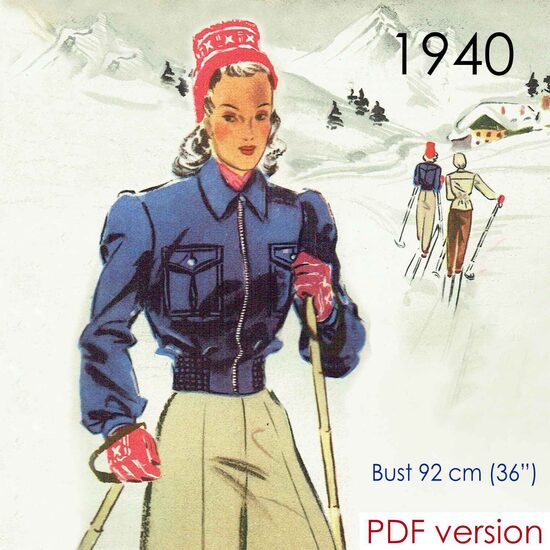 1940 Ski Jacket. Bust 92 cm (36"). PDF pattern.