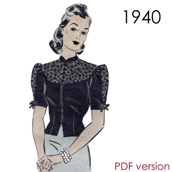 1940 Blouse. Bust 92 cm (36"). PDF pattern.