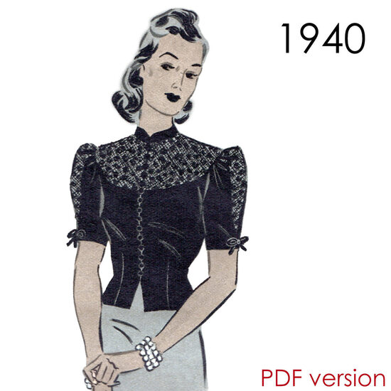 1940 Blouse. Bust 92 cm (36"). PDF pattern.