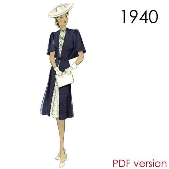 1940 Coat. Bust 96 cm (38"). PDF pattern.