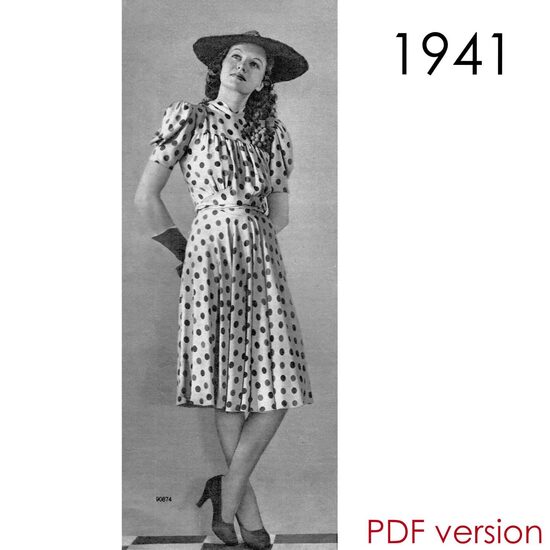 1941 Dress. Bust 88 cm (34.6"). PDF pattern.