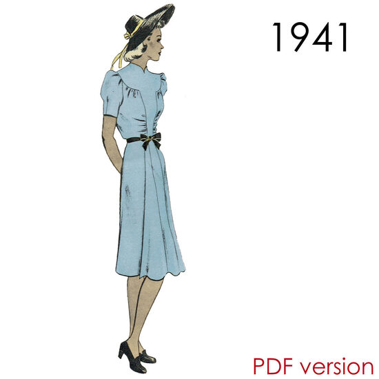 1941 Dress. Bust 102 cm (40"). PDF pattern.