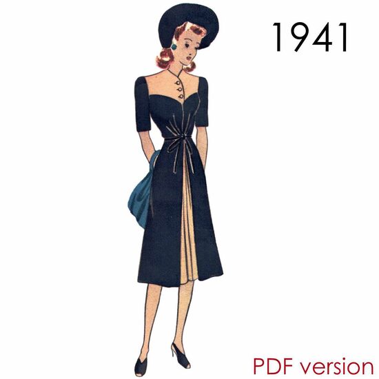 1941 Dress. Bust 102 cm (40"). PDF pattern.