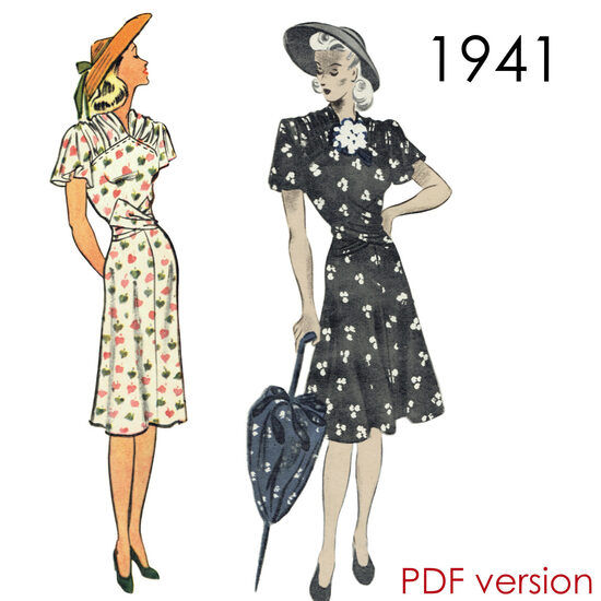 1941 Dress 96 cm (37.8") bust. PDF pattern.