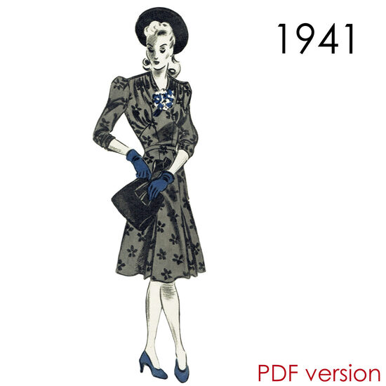 1941 Dress 108 cm (42.5") bust. PDF pattern.