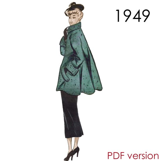 1949 Swing Coat. Bust 96 cm (37.8"). PDF pattern.