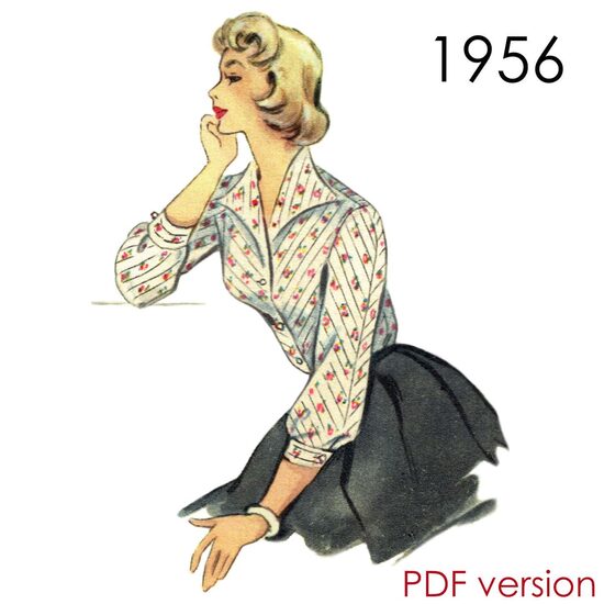 1956 Blouse. Bust 100 cm (39.4"). PDF pattern.