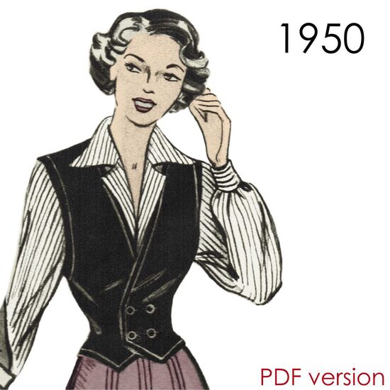 1950 Waistcoat. Bust 104 cm (41"). PDF pattern.