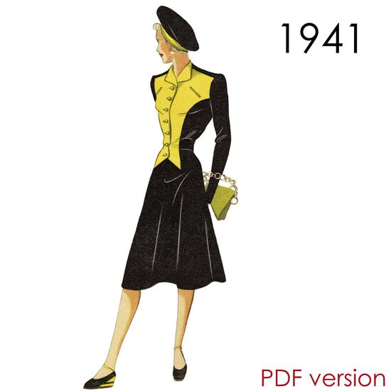 1941 Dress. Bust 120 cm (47"). PDF pattern.