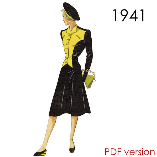 1941 Dress. Bust 120 cm (47"). PDF pattern.