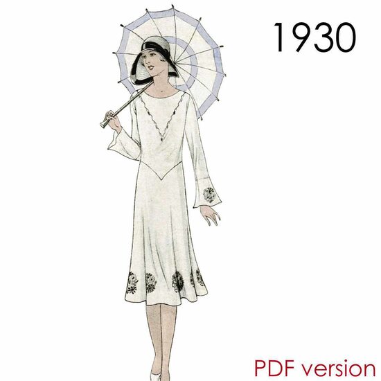 1930 dress. Bust 96 cm (37.8"). PDF pattern.