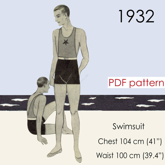 1932 Men's swimsuit. Chest 104 cm (41"). PDF pattern