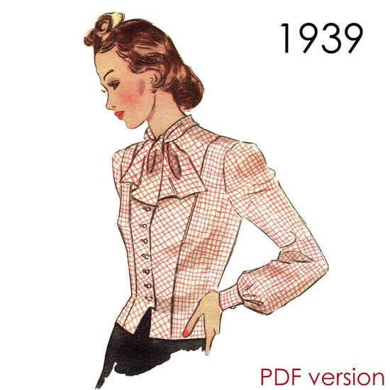 1939 Blouse 104 cm (41") bust. PDF pattern.