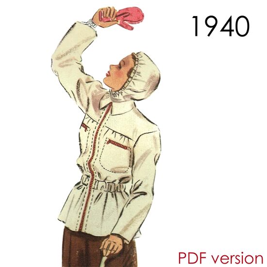 1940s Ski Anorak. Bust 92 cm (36"). PDF pattern.