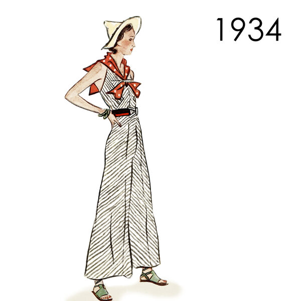 1934 Beach Pyjama 88 cm (34.6") bust. PDF pattern.