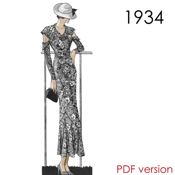 1934 Dress 96 cm (37.8") bust. PDF pattern.