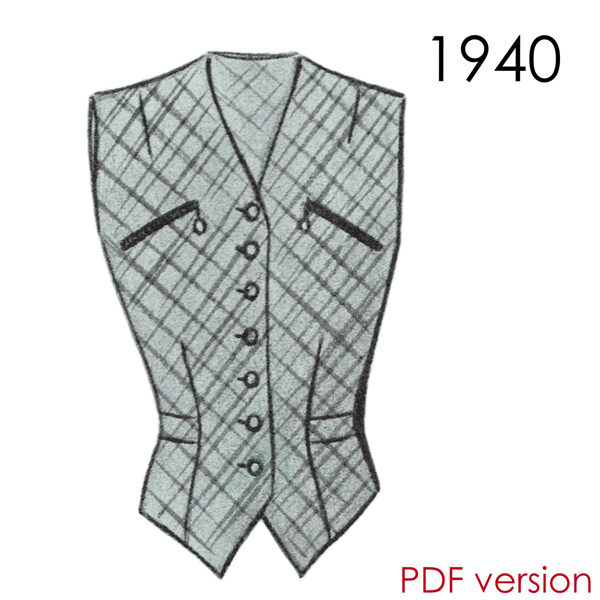 1940 Waistcoat PDF pattern 90 cm (35.4") bust