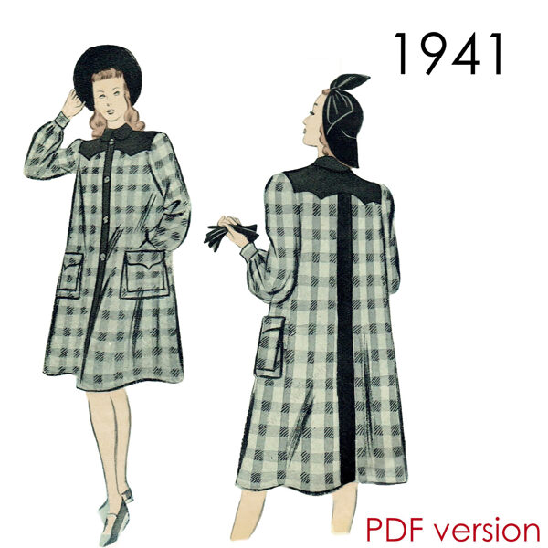 1941 Swing Coat 96 cm (37.8") bust. PDF pattern.