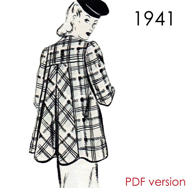 1941 Swing Coat 100 cm (39.4") bust. PDF pattern.