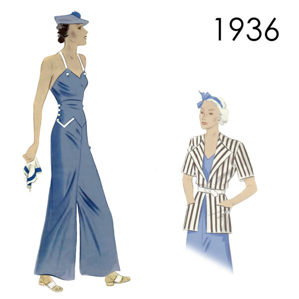 1936 Beach pyjama 104 cm (41") bust. PDF pattern.