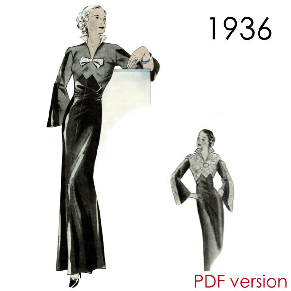 1936 Gown 120 cm (47") bust. PDF pattern.