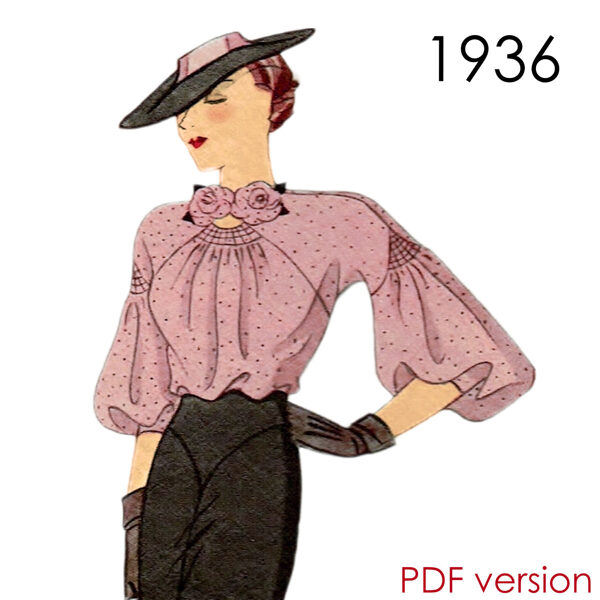 1936 Blouse 92 cm (36") bust. PDF pattern.