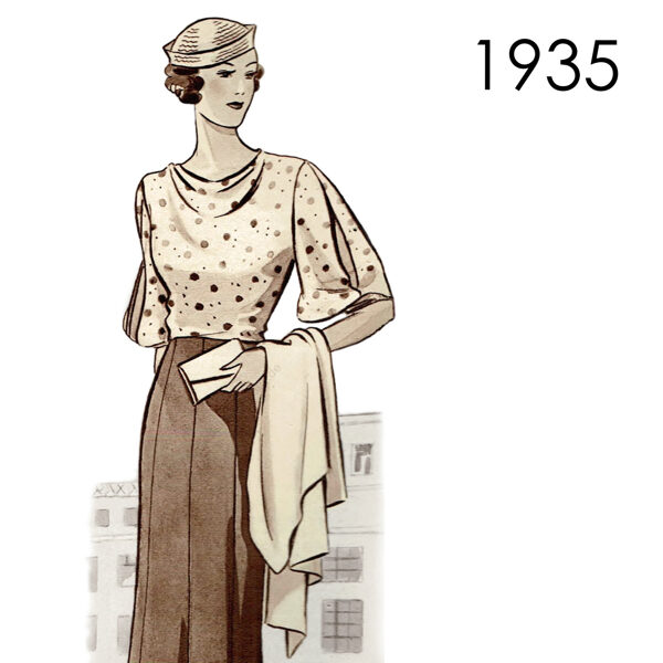 1935 Blouse pattern 90 cm or 102 cm (35.4" or 40") bust