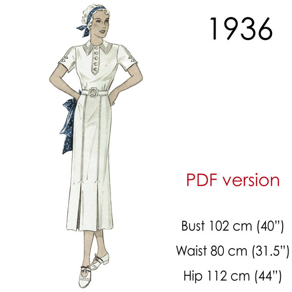 1936 Dress 102 cm (40") bust. PDF pattern.