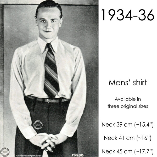 1930s Men's shirt pattern neck sizes 39-45 cm (15.4"-17.7")