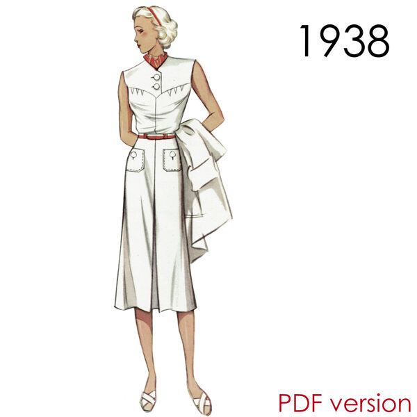 1938 Tennis dess bust. PDF pattern. 88 cm (34.6")