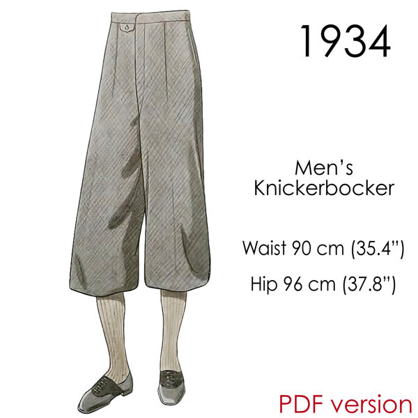 1934 Mens' knickerbocker PDF pattern 90 cm (35.4") waist