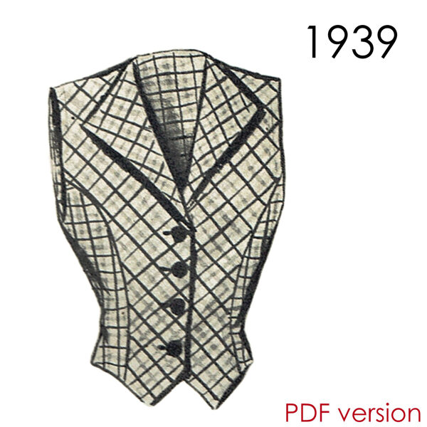 1939 Waistcoat PDF pattern 102 cm (40") bust